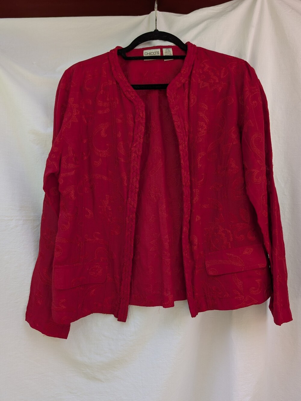 Chicos Silk Linen Lightweight Jacket Red Sz 1